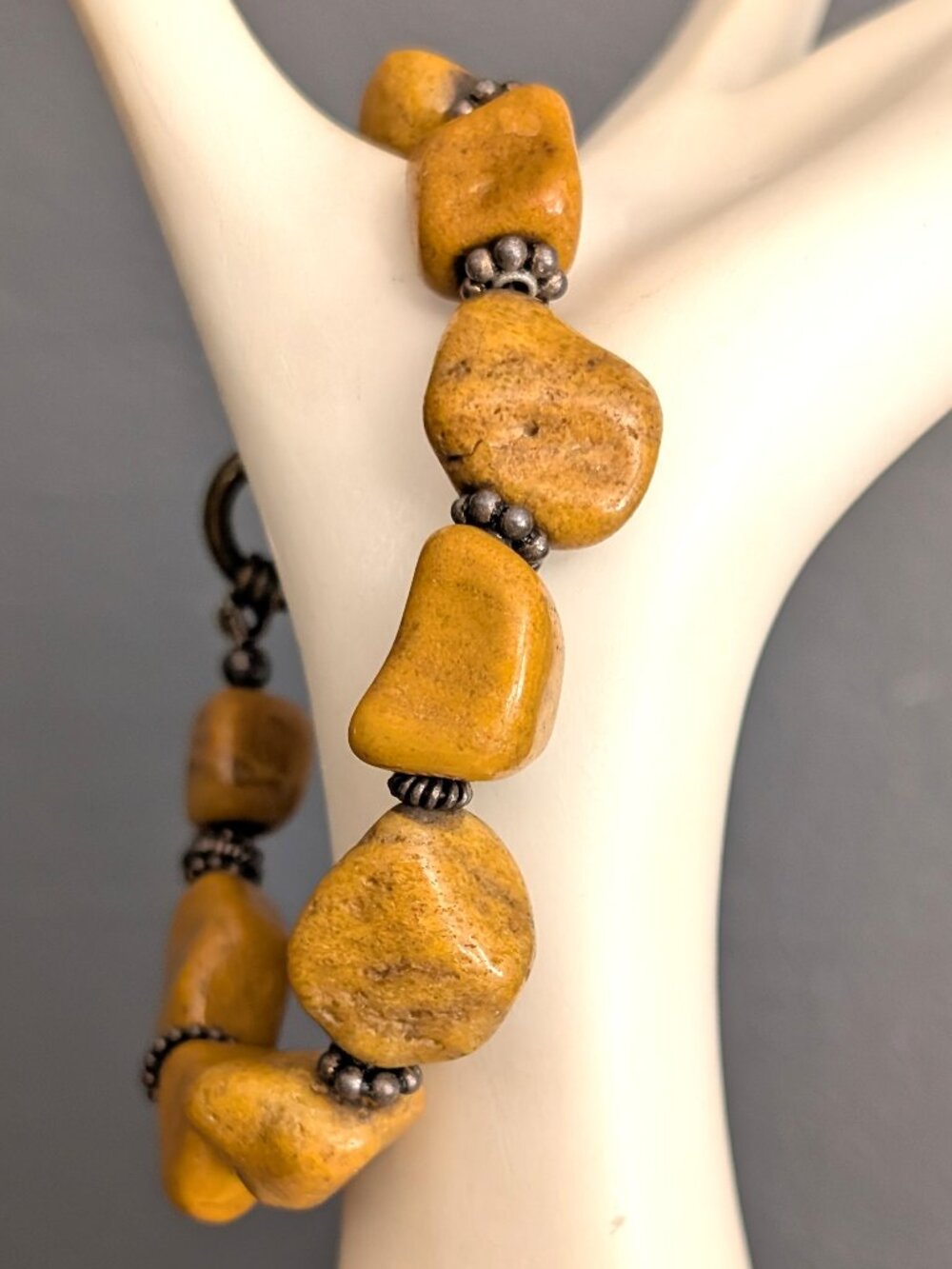 Polished natural stone toggle closure bracelet